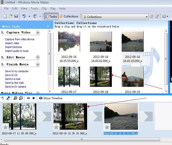 drag images to timeline in windows movie maker